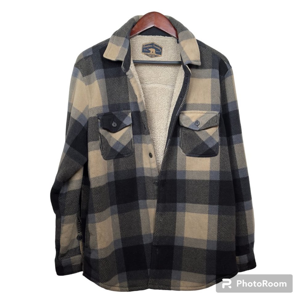 Freedom Foundry Charcoal Tan Flannel Sherpa Jacket, Size L